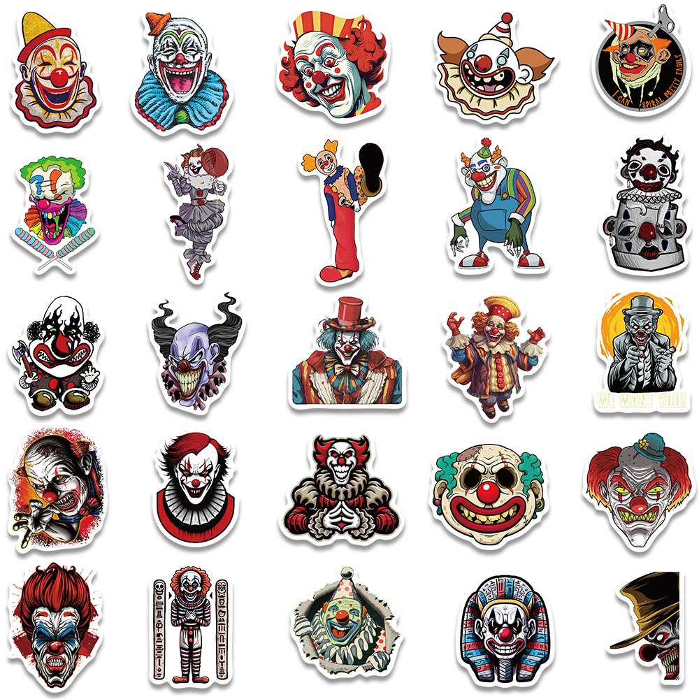 50pcs Horrific Clown Circus Acrobatics Funny Aesthetic Graffiti Decals Diy Scrapbook Water Bottle Diray Decoration Stickers