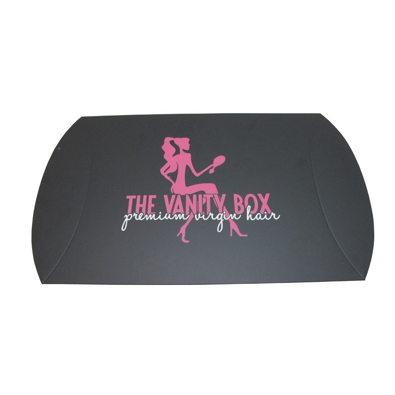 Hair extension custom packaging pillow paper box wrap sticker and tags with pvc window