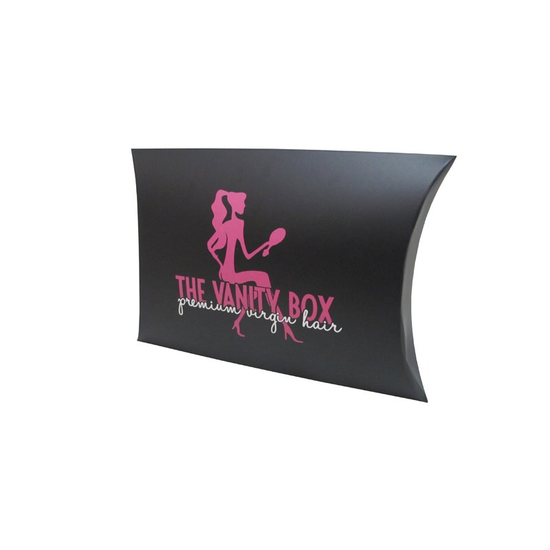 Hair extension custom packaging pillow paper box wrap sticker and tags with pvc window