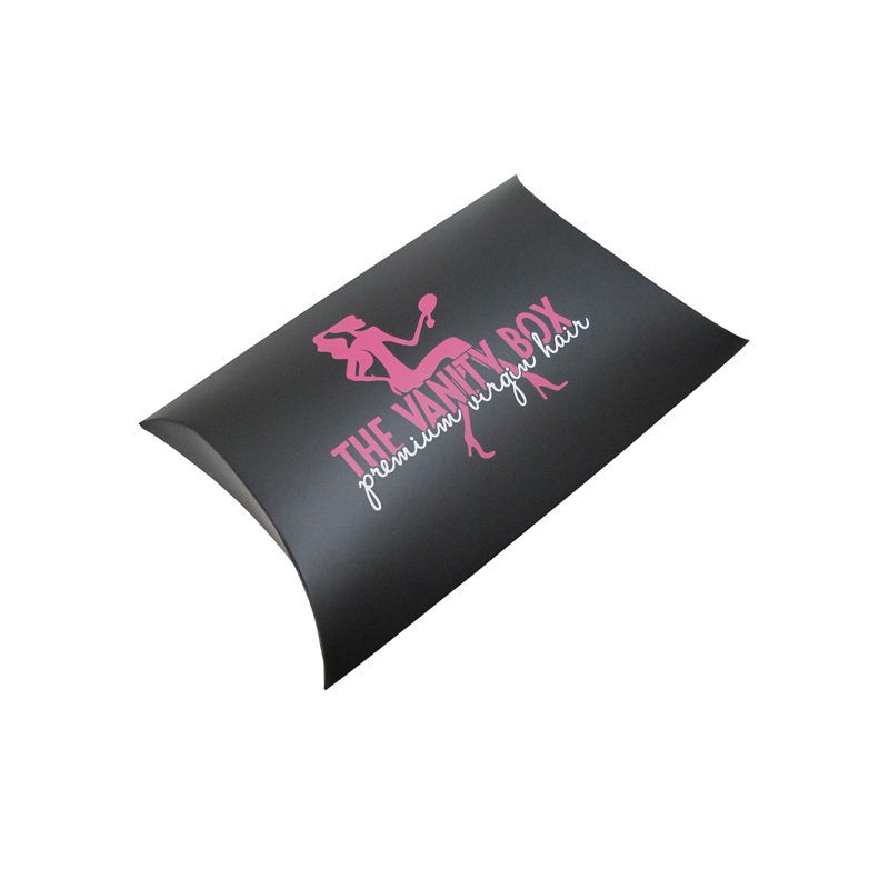 Hair extension custom packaging pillow paper box wrap sticker and tags with pvc window