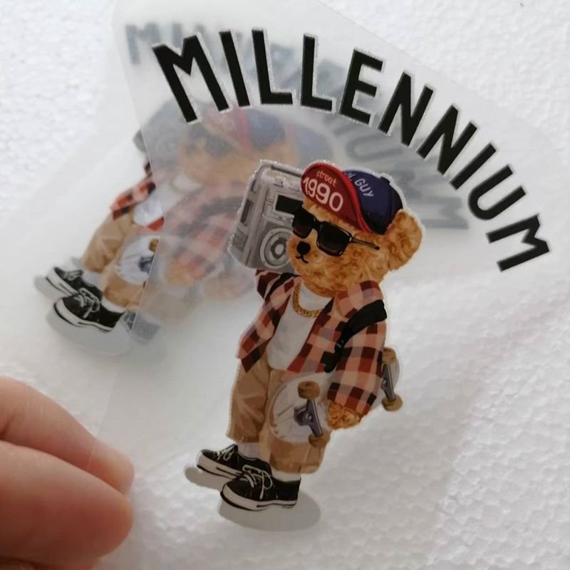 26 Styles Small Cartoon Bear Logo Plastisol Thermo Print Iron on Heat Transfer Stickers Patches for Clothing Use Ready to Press