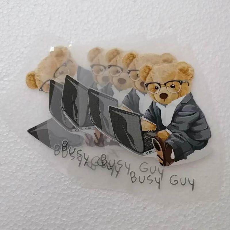 26 Styles Small Cartoon Bear Logo Plastisol Thermo Print Iron on Heat Transfer Stickers Patches for Clothing Use Ready to Press
