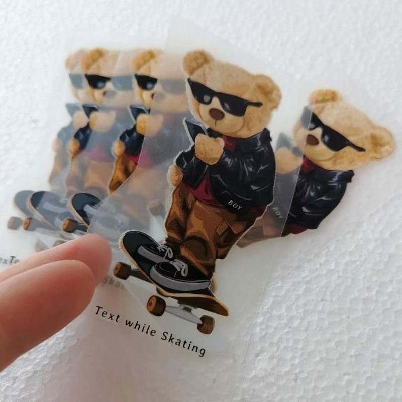 26 Styles Small Cartoon Bear Logo Plastisol Thermo Print Iron on Heat Transfer Stickers Patches for Clothing Use Ready to Press