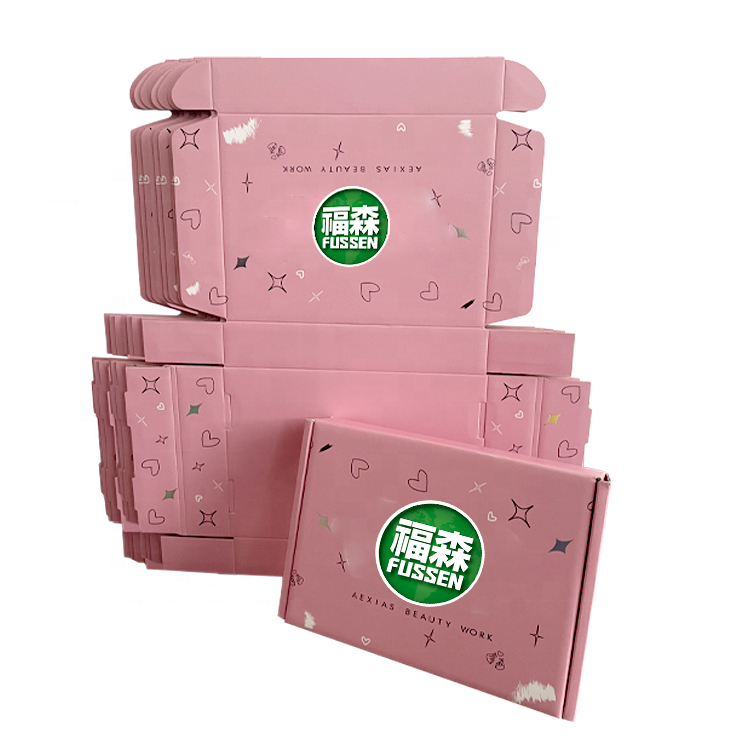 Custom Logo corrugated mailer press on nail packaging box seal stickers pink kraft box packaging