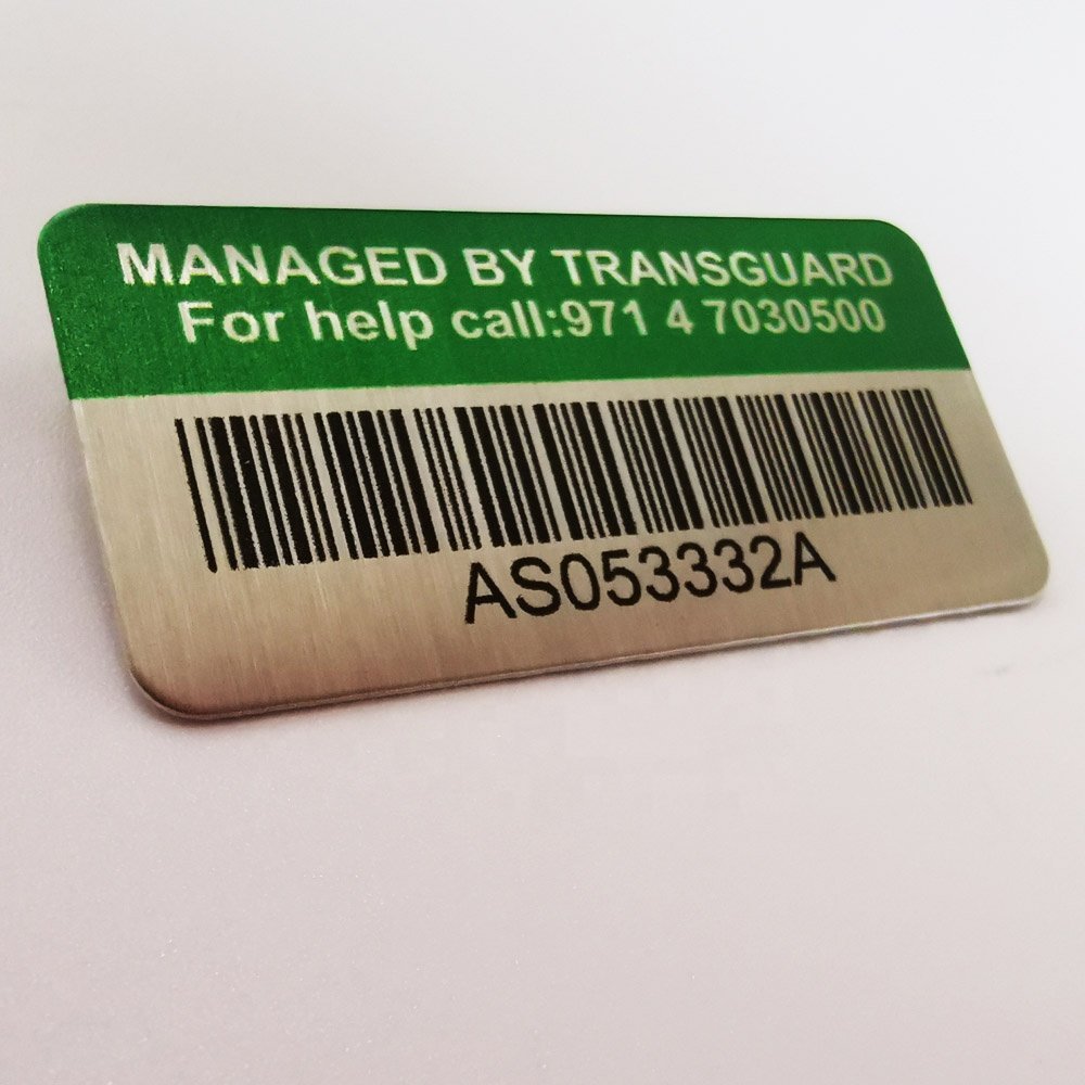 Custom laser engraved aluminum barcode label durable differential serial number metal bar code label sticker