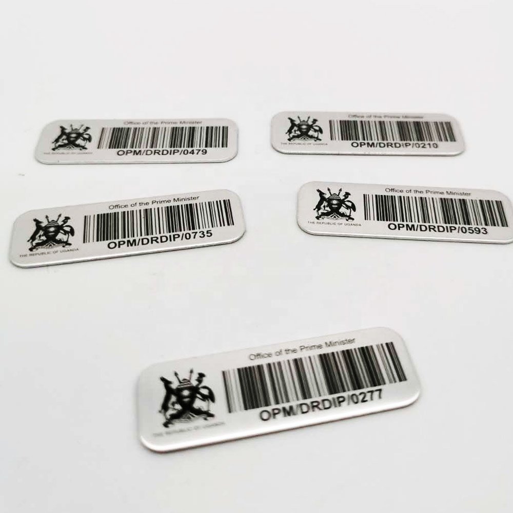 Custom laser engraved aluminum barcode label durable differential serial number metal bar code label sticker