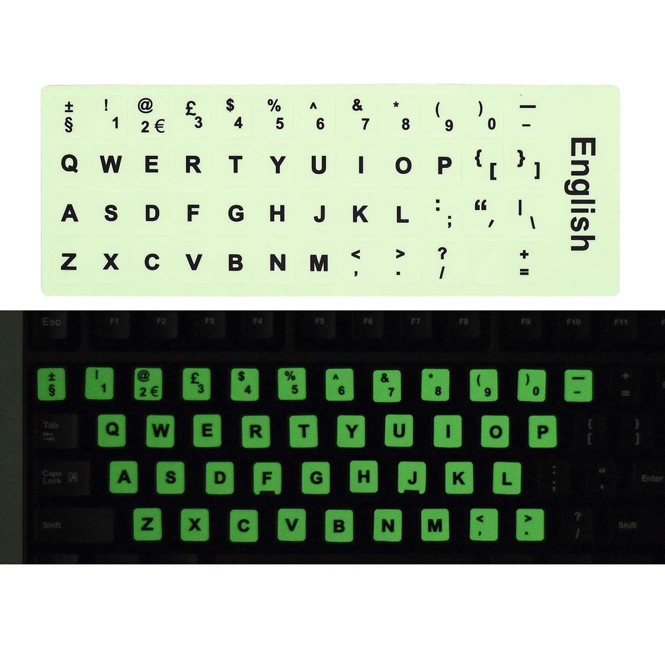 Custom Computer Laptop English Arabic Russian Language Fluorescent Glowing Keyboard Stickers, Glow In The Dark Keyboard Sticker