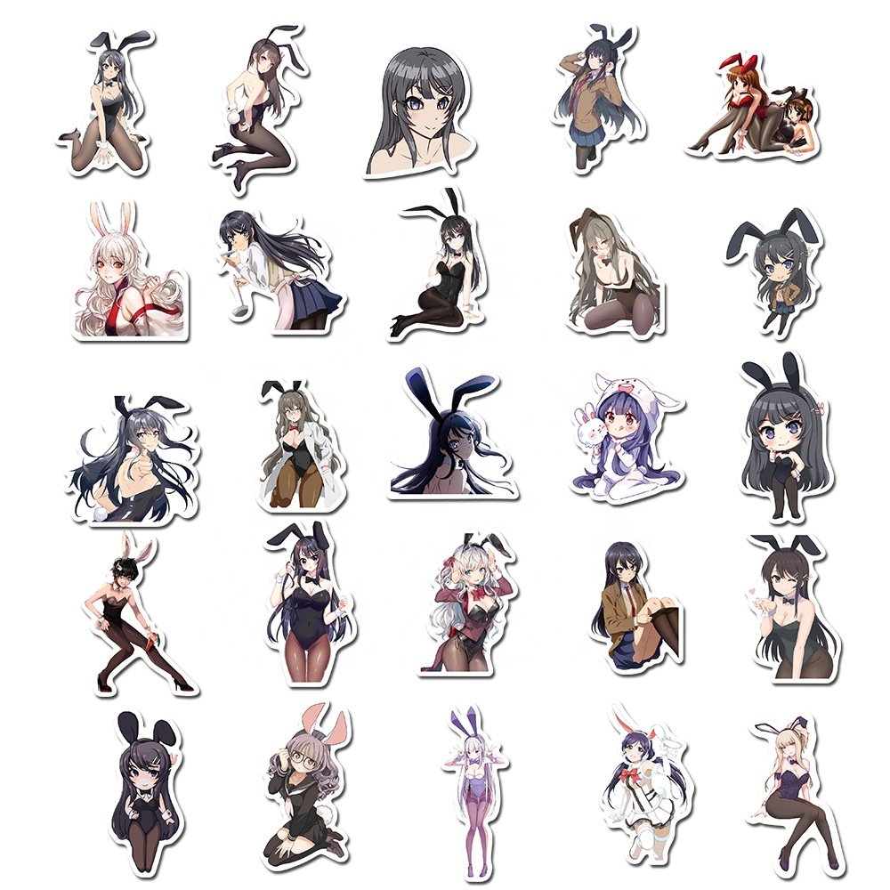 50Pcs Anime Image Sexy Rabbit Girl Graffiti Stickers for Luggage Laptop Guitar Waterproof Stickers