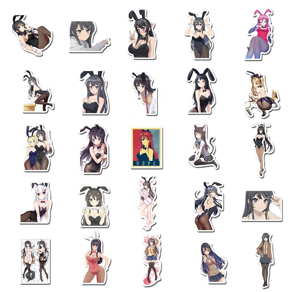 50Pcs Anime Image Sexy Rabbit Girl Graffiti Stickers for Luggage Laptop Guitar Waterproof Stickers
