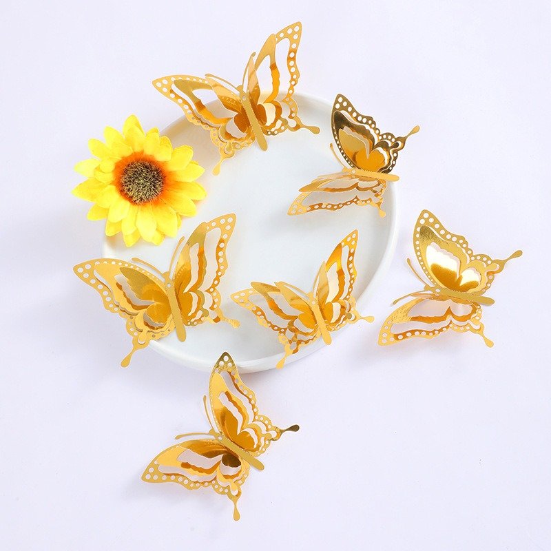 New Style Bouquet Butterfly Decoration Flower Shop Butterfly Wall Sticker PVC Cubic Butterfly