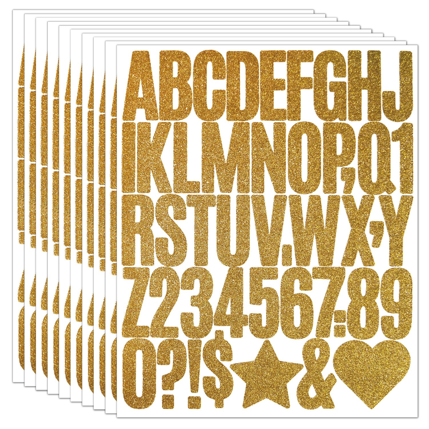 2inch Glitter Gold & Silver Alphabet Number Stickers Sheets Glitter Letter Self Adhesive Waterproof Stickers for Scrap Booking