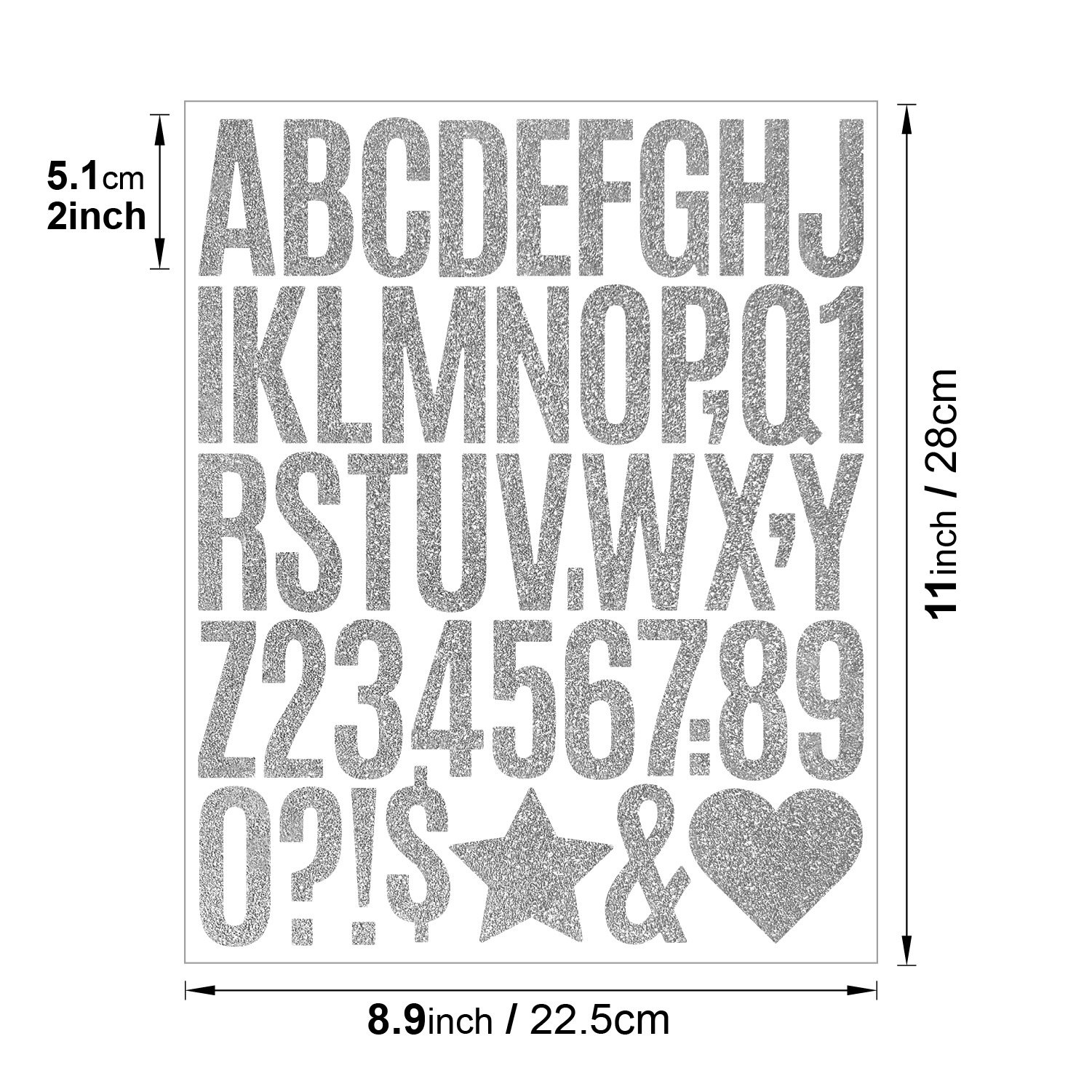 2inch Glitter Gold & Silver Alphabet Number Stickers Sheets Glitter Letter Self Adhesive Waterproof Stickers for Scrap Booking