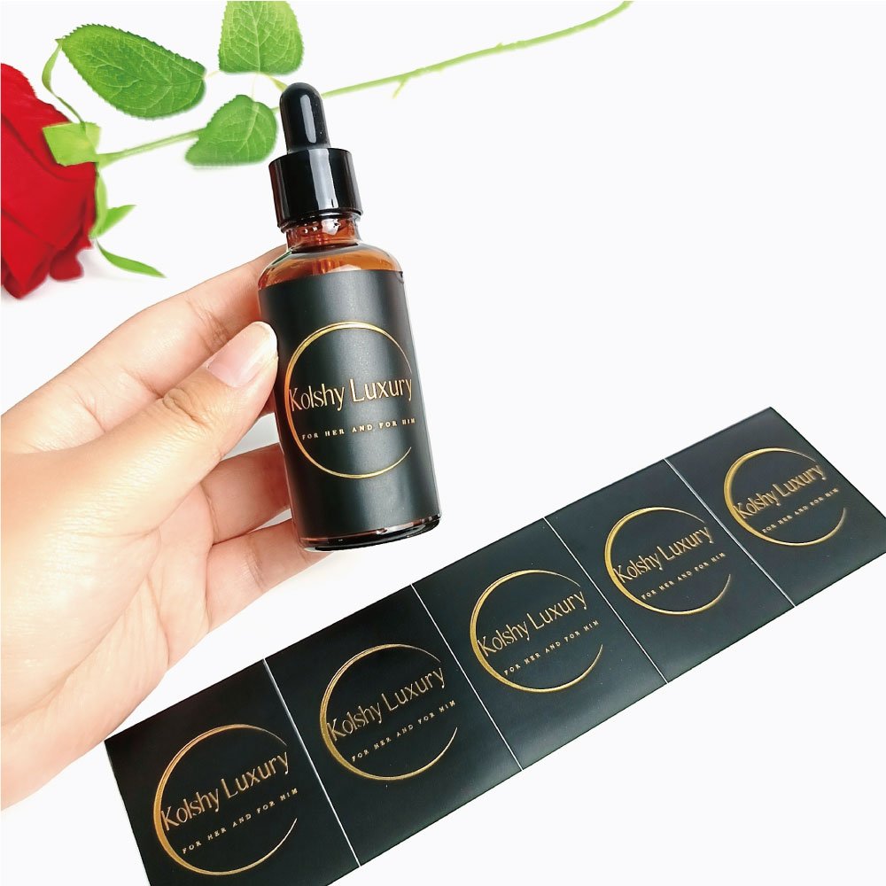Factory custom logo gold foil luxury sticker printing waterproof vinyl cosmetic stickers