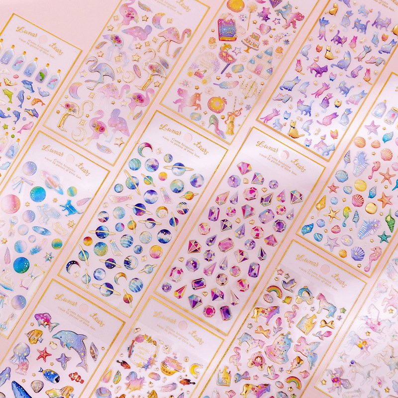 Korean ins Magic Planet Stickers Crystal Drop Glue Animal Stickers for Scrapbooking DIY Phone Case Decoration Sticker Sheets