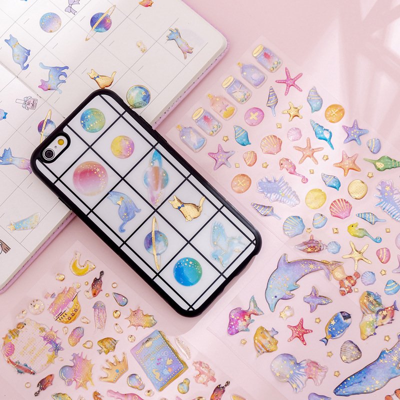 Korean ins Magic Planet Stickers Crystal Drop Glue Animal Stickers for Scrapbooking DIY Phone Case Decoration Sticker Sheets