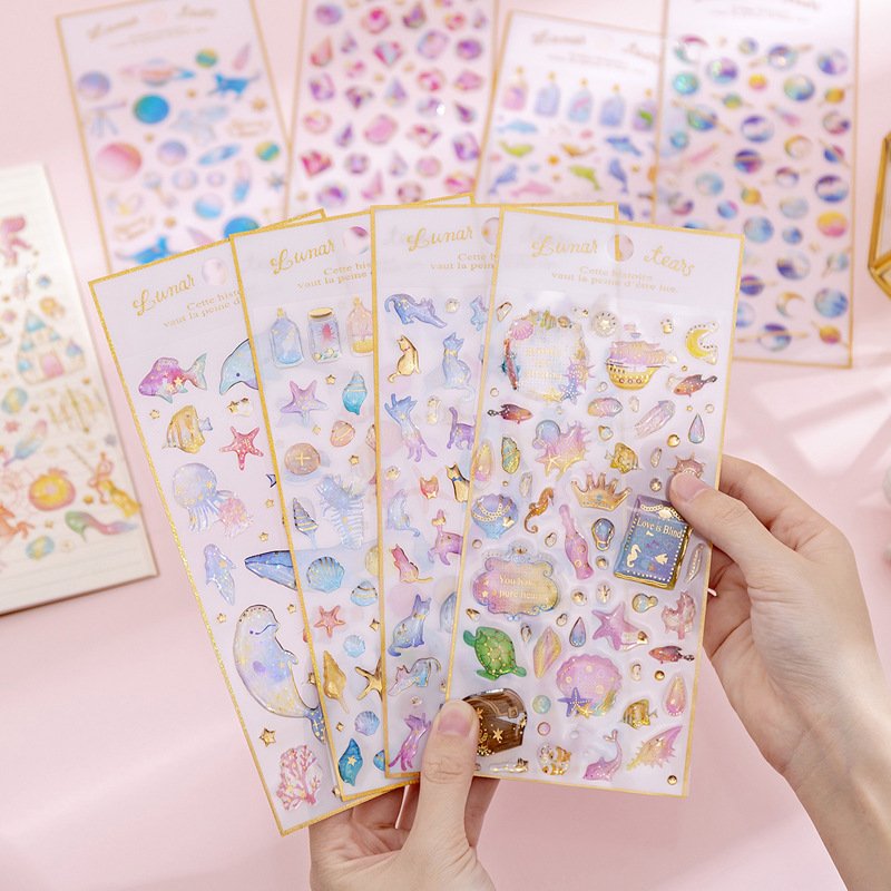 Korean ins Magic Planet Stickers Crystal Drop Glue Animal Stickers for Scrapbooking DIY Phone Case Decoration Sticker Sheets