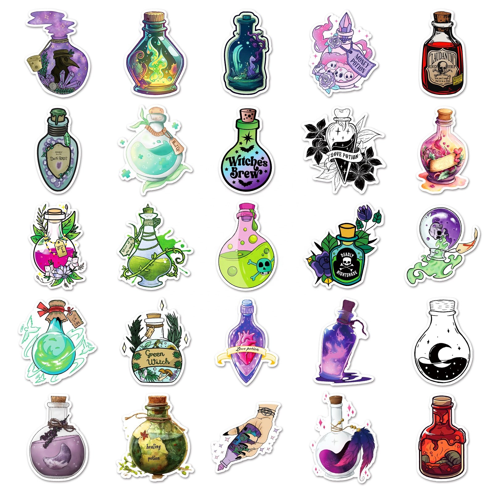 50Pcs Cartoon Magic Potion Sticker For Scrapbook Notebook Diary Laptop Phone Decor Wholesale Gift Decal Custom