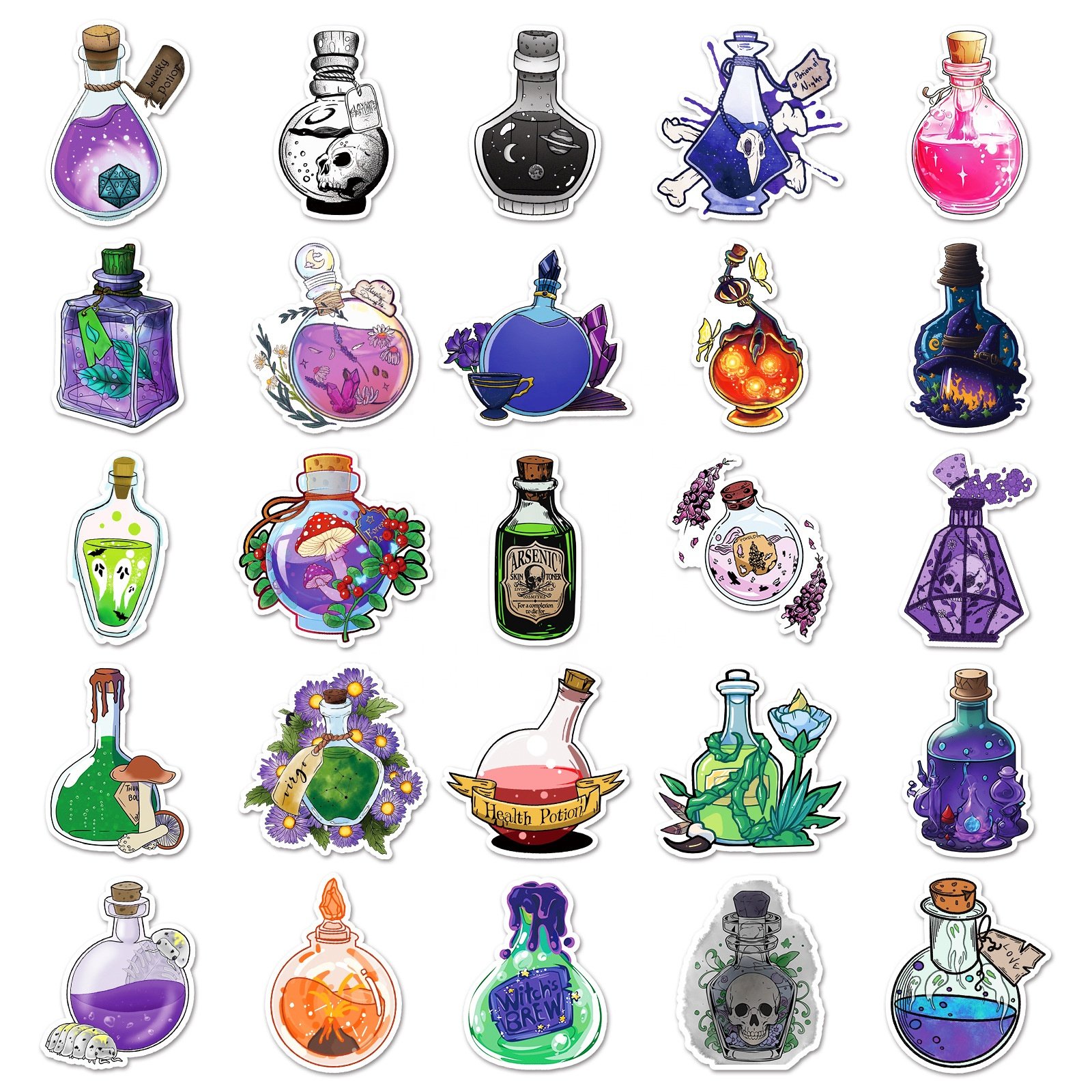 50Pcs Cartoon Magic Potion Sticker For Scrapbook Notebook Diary Laptop Phone Decor Wholesale Gift Decal Custom