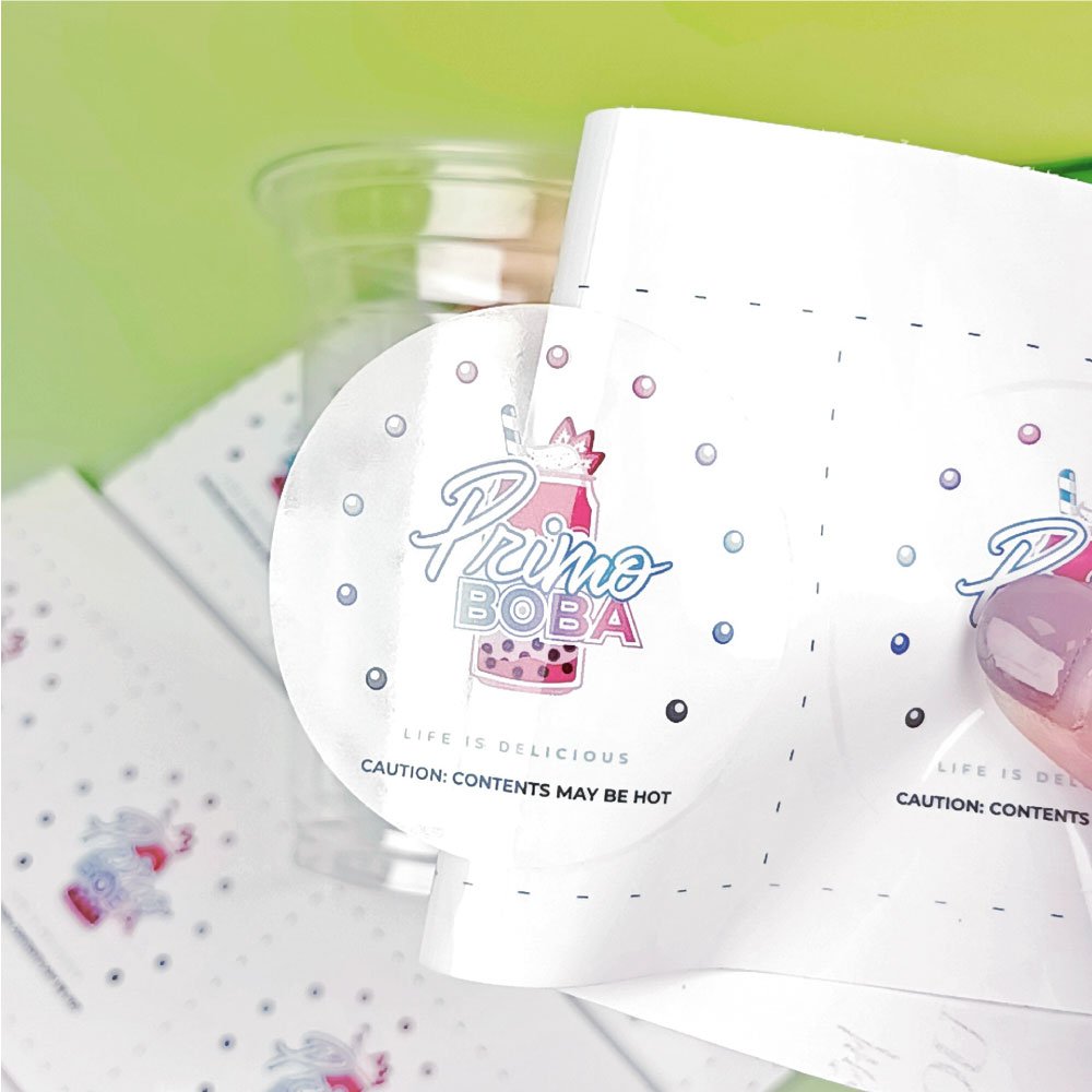 Custom Brand Round Waterproof Transparent Sticker Adhesive Vinyl Plastic Cup Sticker