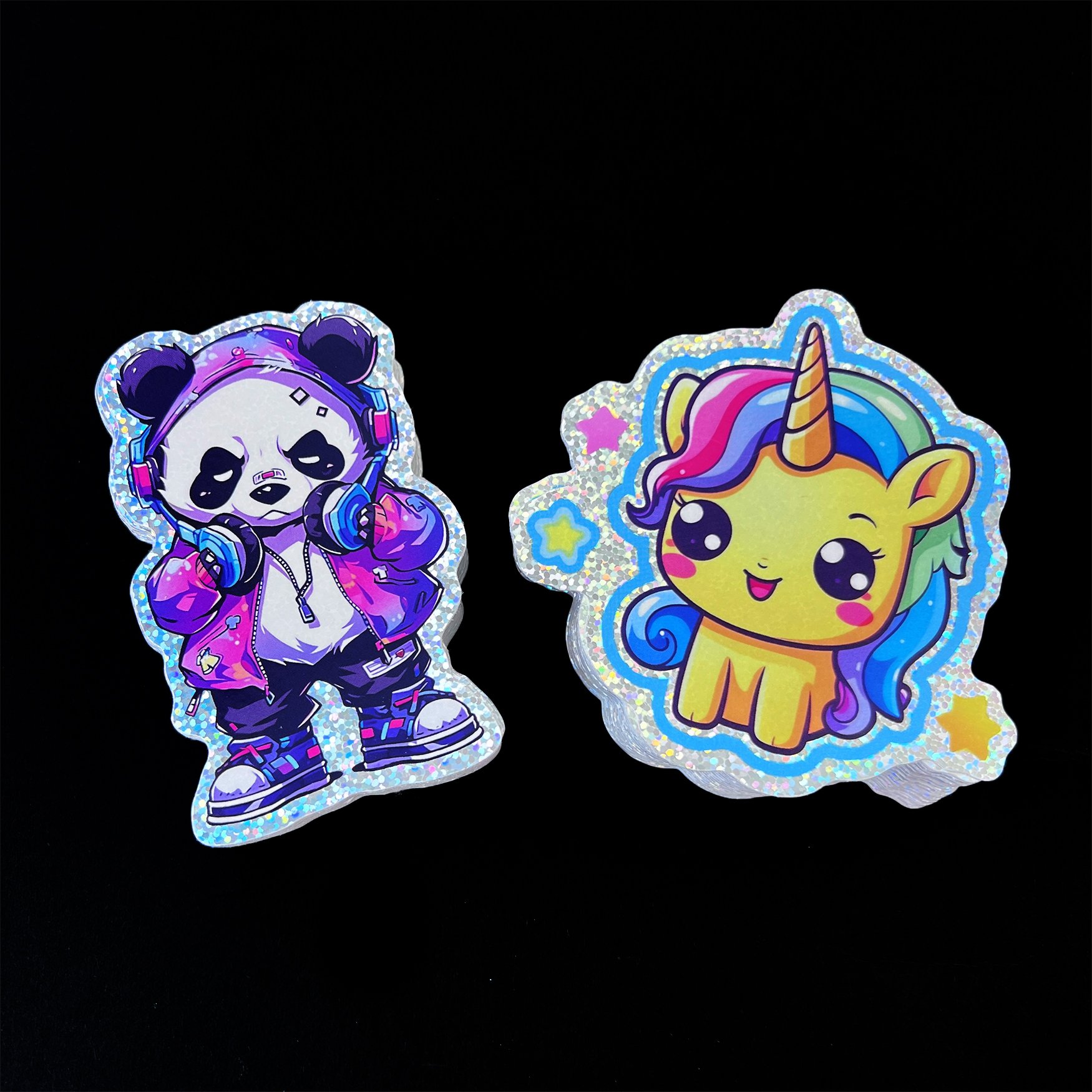 Custom Stickers Vinyl Die-cut UV Printed spot Holographic Cartoon Pvc Logo Label Stickers printing Adhesive Waterproof sticker