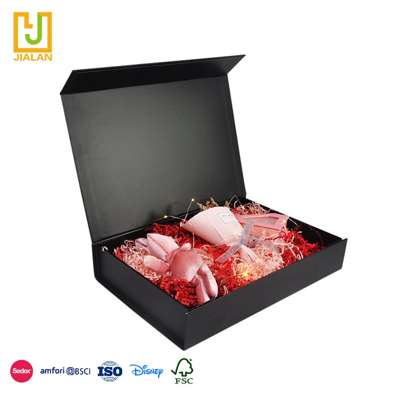 Wholesale Custom Luxury Black Book Shaped Rigid Cardboard Foldable Clamshell Magnetic Gift Packaging Box