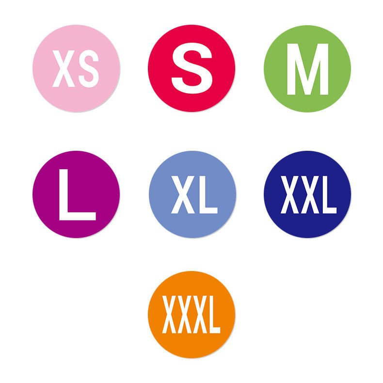 Custom Color Round Printed Shirt Size Label Sticker Clothes Size Stickers For Clothing