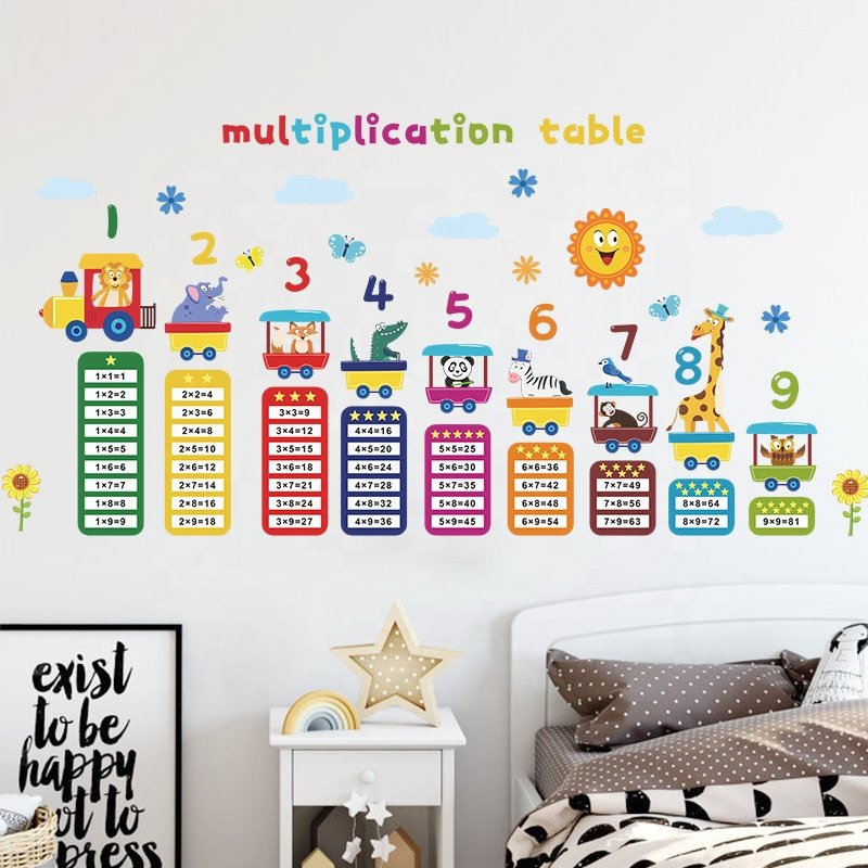 Self adhesive multiplication table wall stickers for kids cartoon animal nursery wall stickers for kids