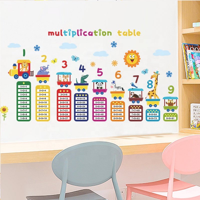 Self adhesive multiplication table wall stickers for kids cartoon animal nursery wall stickers for kids
