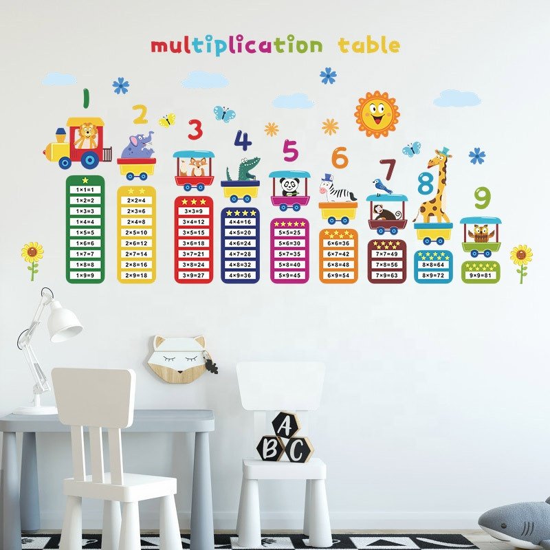 Self adhesive multiplication table wall stickers for kids cartoon animal nursery wall stickers for kids
