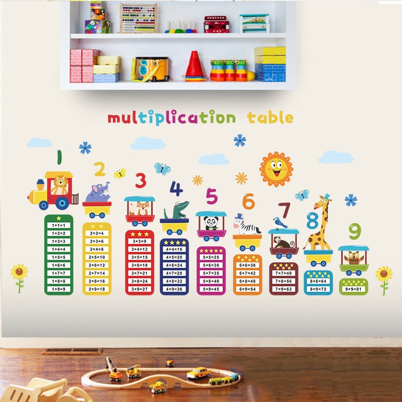 Self adhesive multiplication table wall stickers for kids cartoon animal nursery wall stickers for kids