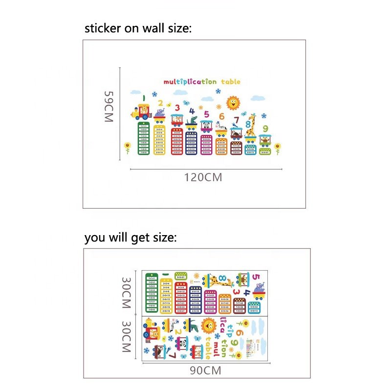 Self adhesive multiplication table wall stickers for kids cartoon animal nursery wall stickers for kids