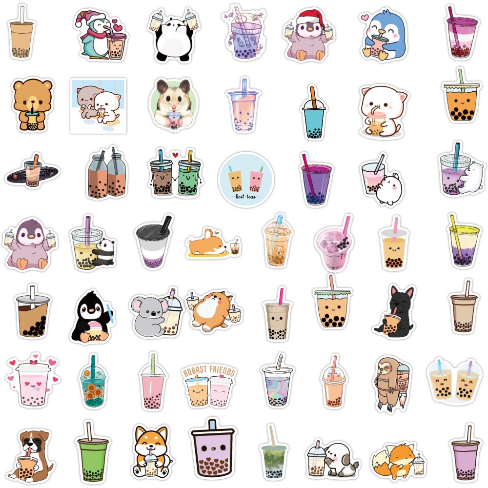 50pcs Cartoon Graffiti Bubble Tea Stickers for Notebook Water Cup Decal Laptop Home Decoration PVC Cute Milky Tea Sticker Custom