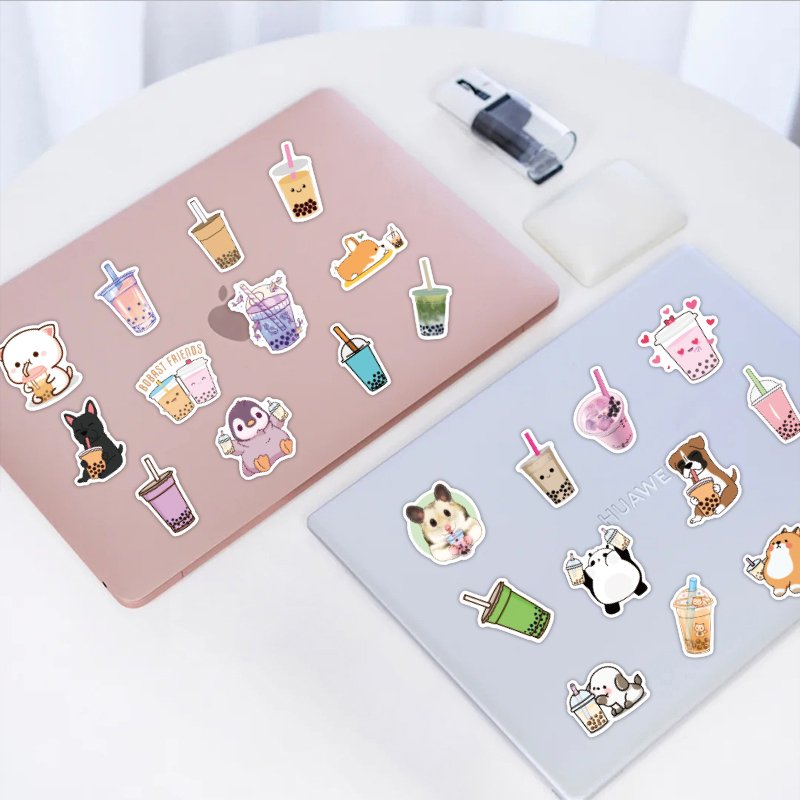 50pcs Cartoon Graffiti Bubble Tea Stickers for Notebook Water Cup Decal Laptop Home Decoration PVC Cute Milky Tea Sticker Custom