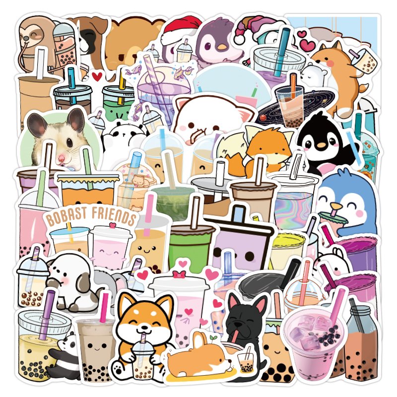 50pcs Cartoon Graffiti Bubble Tea Stickers for Notebook Water Cup Decal Laptop Home Decoration PVC Cute Milky Tea Sticker Custom