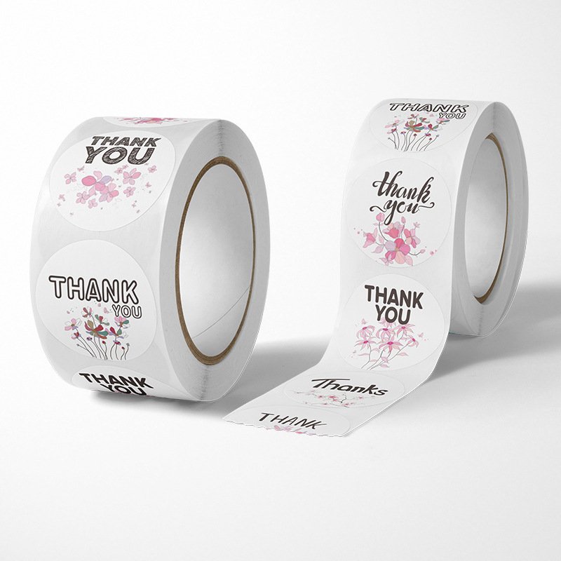 Custom Logo Circle Packaging Thanks You Sticker Printing Self Adhesive Vinyl Waterproof Food Round Sealing Label Sticker Roll