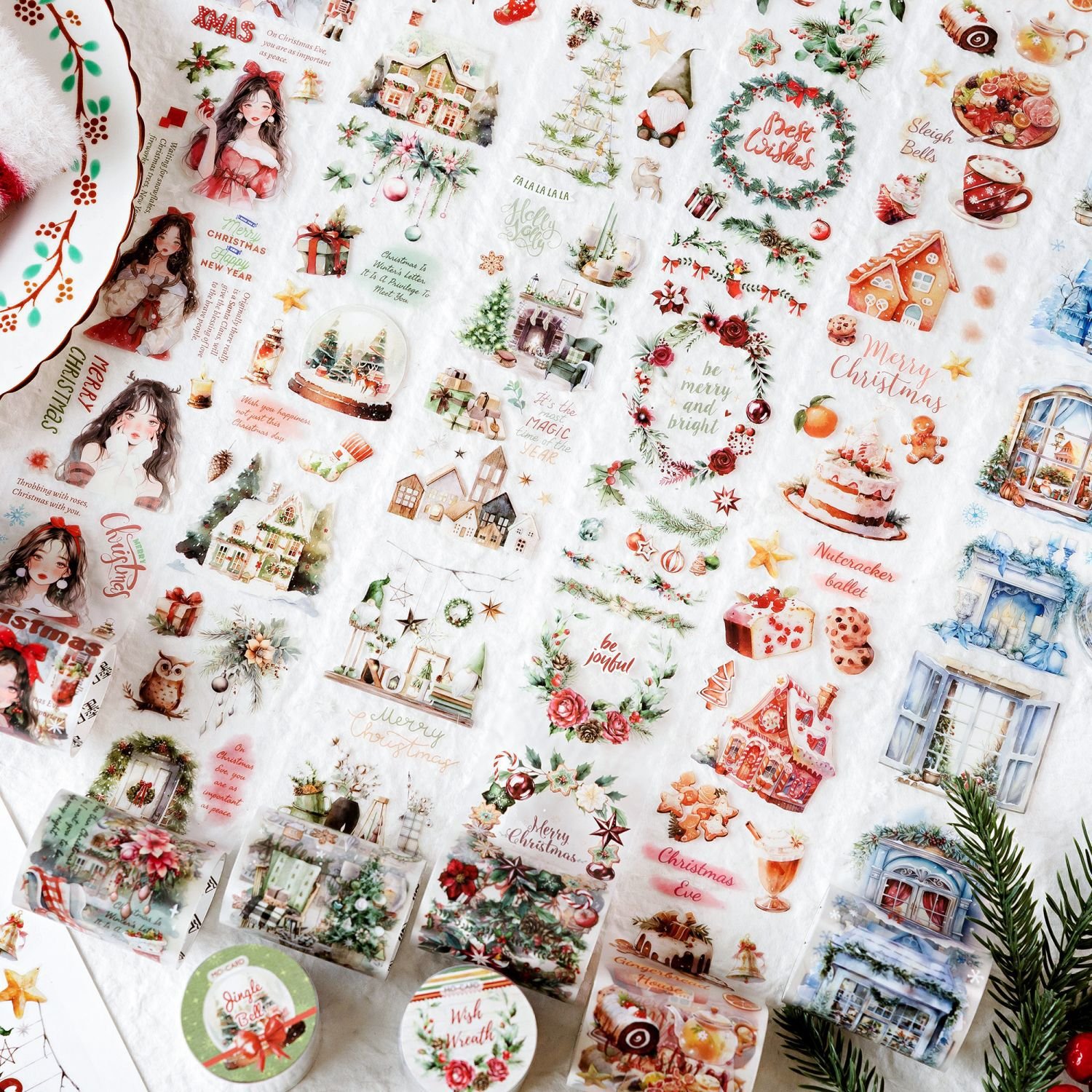 2M/Roll Matte PET Tape Christmas Island Series Christmas Theme Handbook DIY Material Decoration Loop Stickers