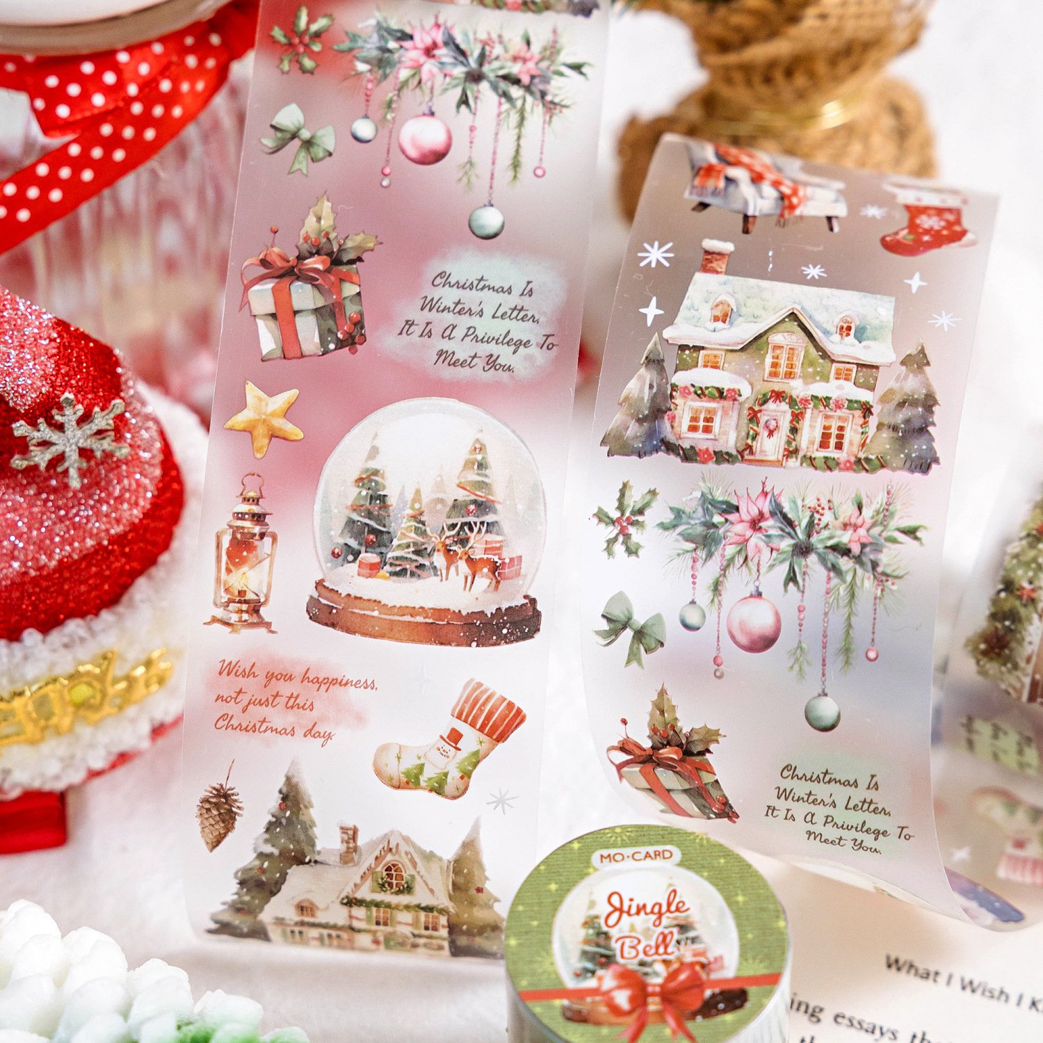 2M/Roll Matte PET Tape Christmas Island Series Christmas Theme Handbook DIY Material Decoration Loop Stickers
