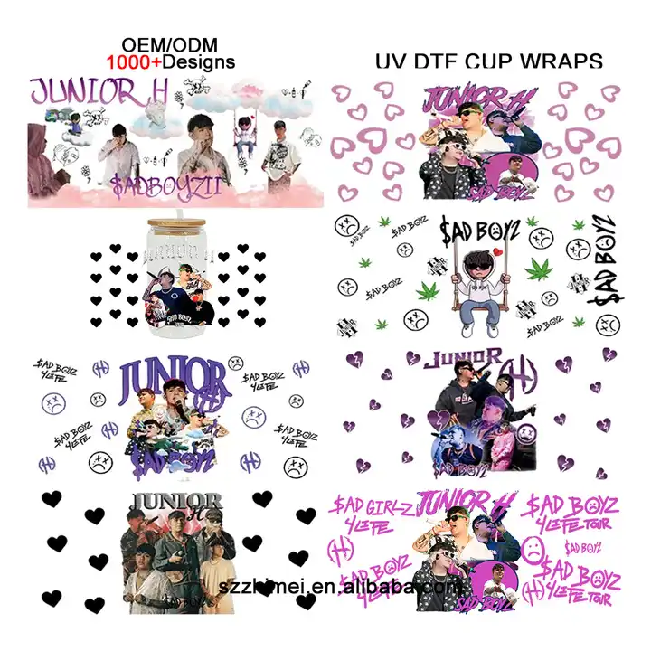 UV DTF Cup Wrap Transfers Junior H Wraps Sad Boy UVDTF Decals Waterproof Stickers For 16oz Libbey Glasses Cup Can