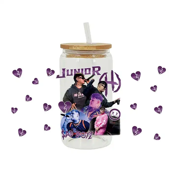 UV DTF Cup Wrap Transfers Junior H Wraps Sad Boy UVDTF Decals Waterproof Stickers For 16oz Libbey Glasses Cup Can
