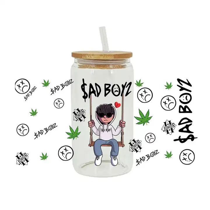 UV DTF Cup Wrap Transfers Junior H Wraps Sad Boy UVDTF Decals Waterproof Stickers For 16oz Libbey Glasses Cup Can