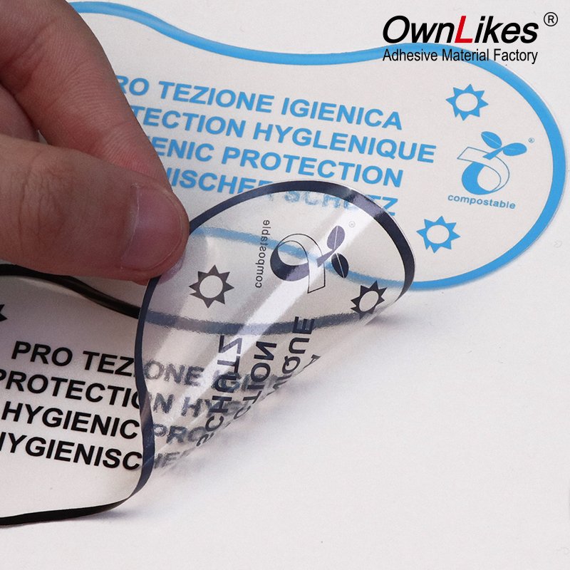 ECO Clear Swimwear Underwear Hygiene Protection Stickers Friendly Self Adhesive Vinyl Custom Printed Biodegradable Cellulose