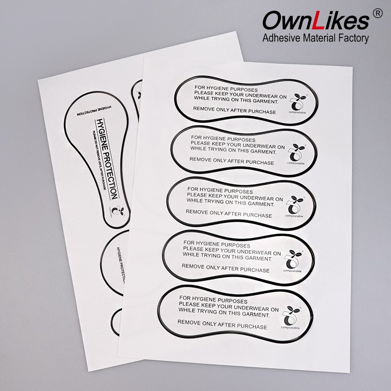 ECO Clear Swimwear Underwear Hygiene Protection Stickers Friendly Self Adhesive Vinyl Custom Printed Biodegradable Cellulose