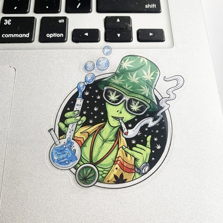 Custom Waterproof Removable One Piece Single Die Cut Laptop Vinyl Pvc Pot Leaf Weed Sticker for Laptop