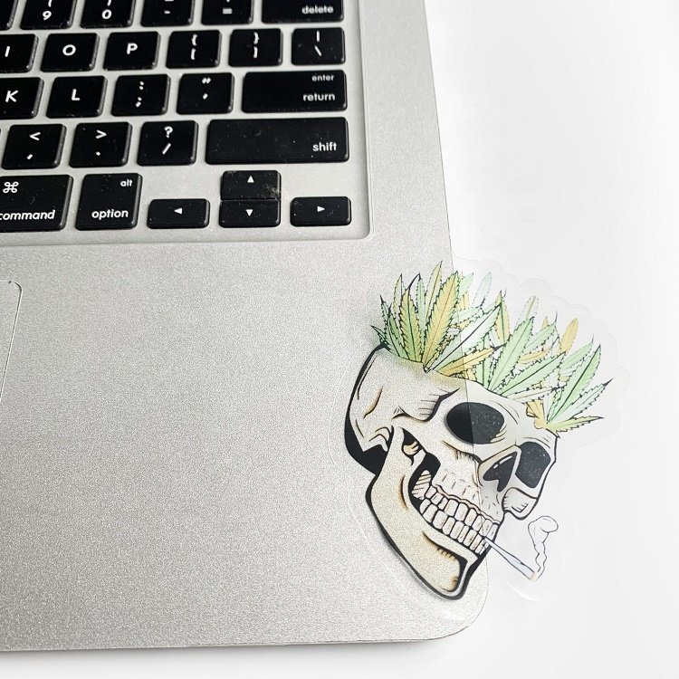 Custom Waterproof Removable One Piece Single Die Cut Laptop Vinyl Pvc Pot Leaf Weed Sticker for Laptop