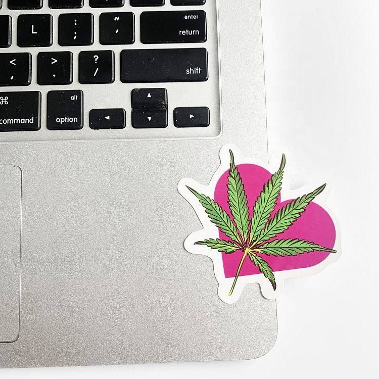 Custom Waterproof Removable One Piece Single Die Cut Laptop Vinyl Pvc Pot Leaf Weed Sticker for Laptop