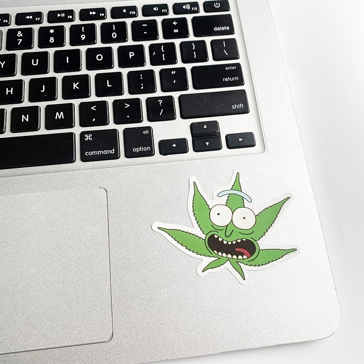 Custom Waterproof Removable One Piece Single Die Cut Laptop Vinyl Pvc Pot Leaf Weed Sticker for Laptop