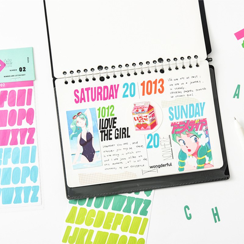 New creative cute number and letter combination flat sheet sticker count hand account DIY decoration 2 sheets