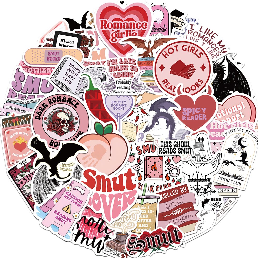 52pcs Die Cut Bookish Smutty Reading Graffiti Stickers Diy Decorative Phone Case Diary Scrapbook Waterproof Stickers Wholesale