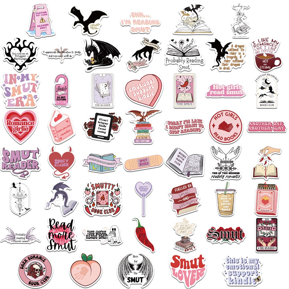 52pcs Die Cut Bookish Smutty Reading Graffiti Stickers Diy Decorative Phone Case Diary Scrapbook Waterproof Stickers Wholesale