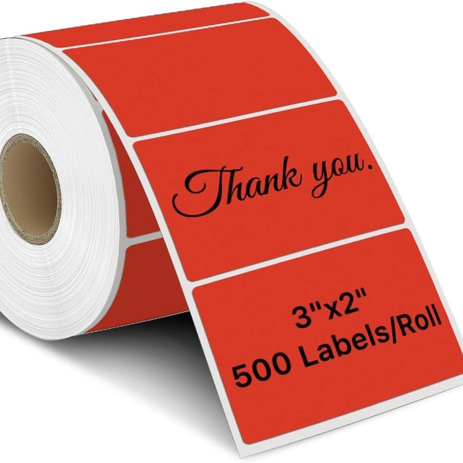 3" x 2" Thermal Label Stickers for Label Printers, Self-Adhesive Thermal Stickers with Perforation Line, 500 Labels/Roll, Red